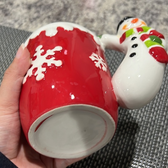 Retro Festive Christmas Snowman Snowflakes Sculpted Ceramic Large Holiday Mug - Picture 4 of 8